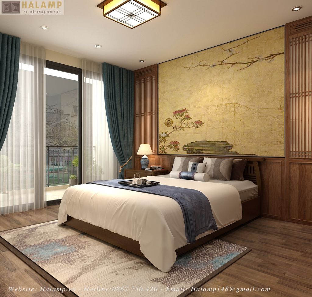 Giường gỗ tự nhiên phong cách Á Đông