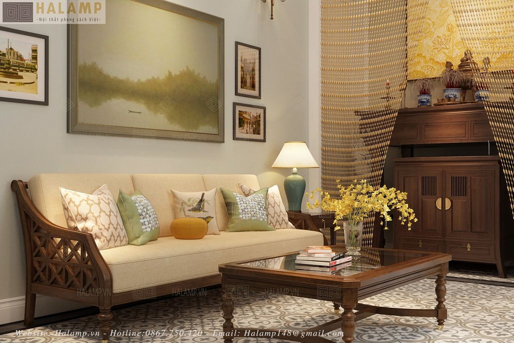 Bộ sofa phong cách indochine trong thiết kế nhà phố