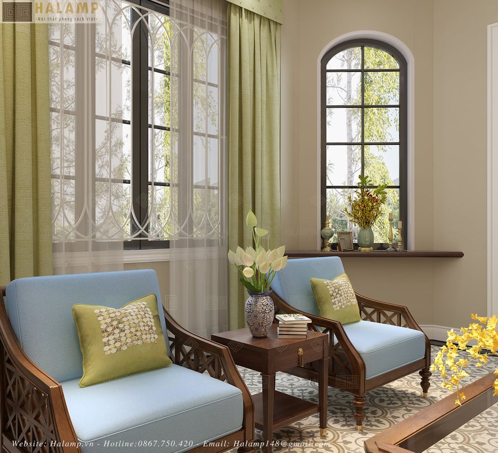 Bộ sofa phong cách indochine trong thiết kế nhà phố