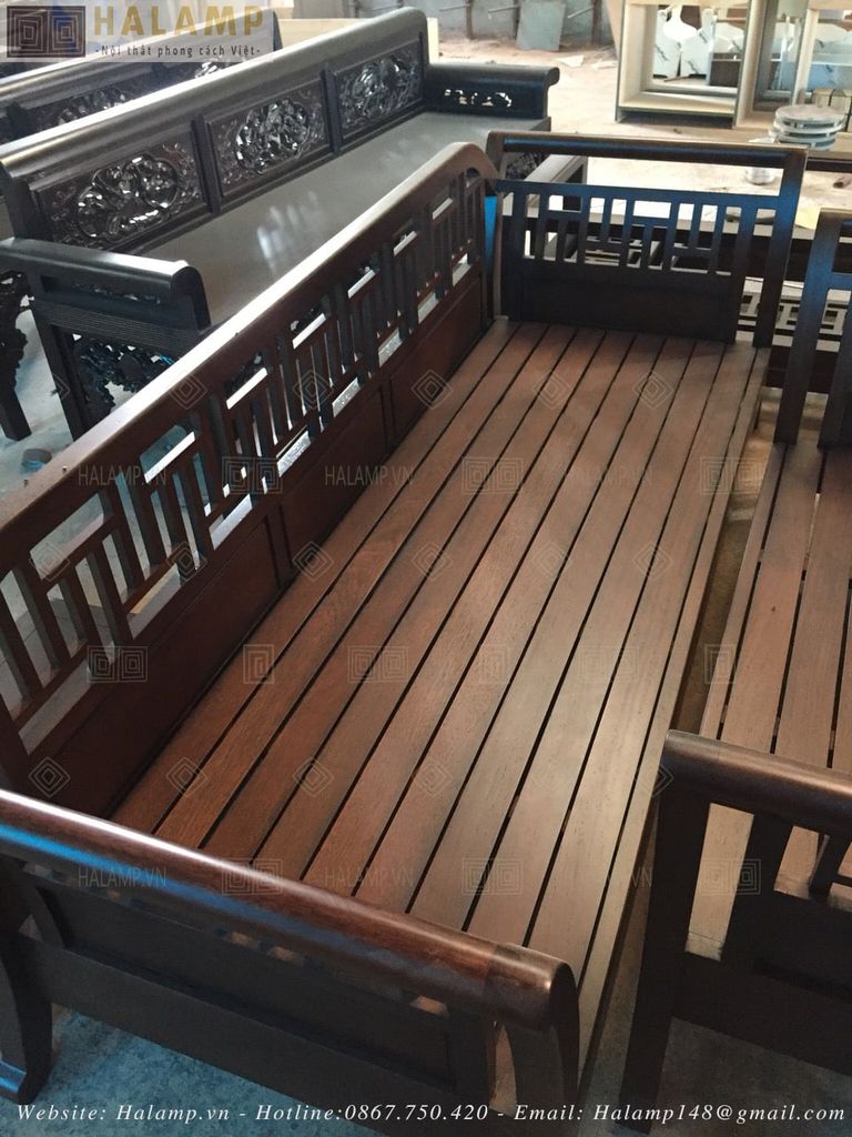 sofa ghế ba grandbois chất liệu gỗ gõ