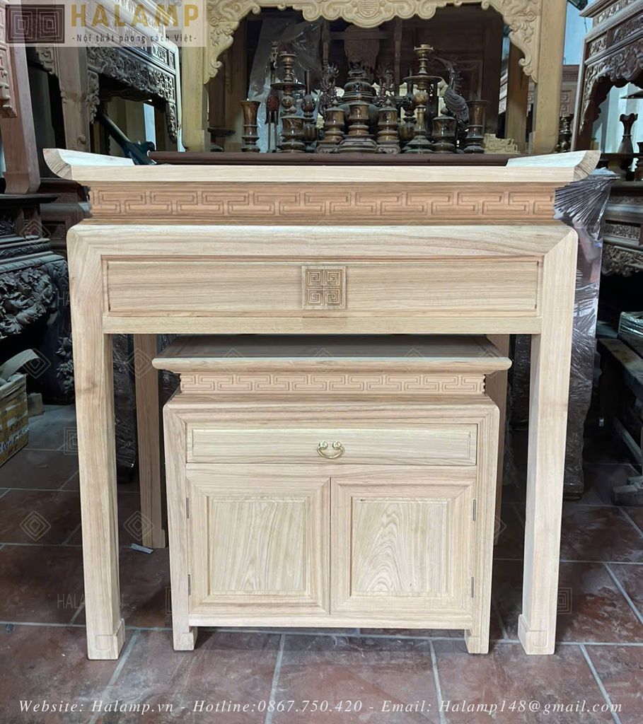 Mẫu bàn thờ nhỏ gọn gỗ gụ xong mộc