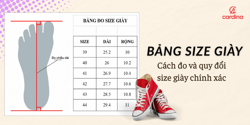 Bảng size giày chuẩn là gì? Cách đo và quy đổi size giày chính xác