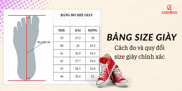 Bảng size giày chuẩn là gì? Cách đo và quy đổi size giày chính xác