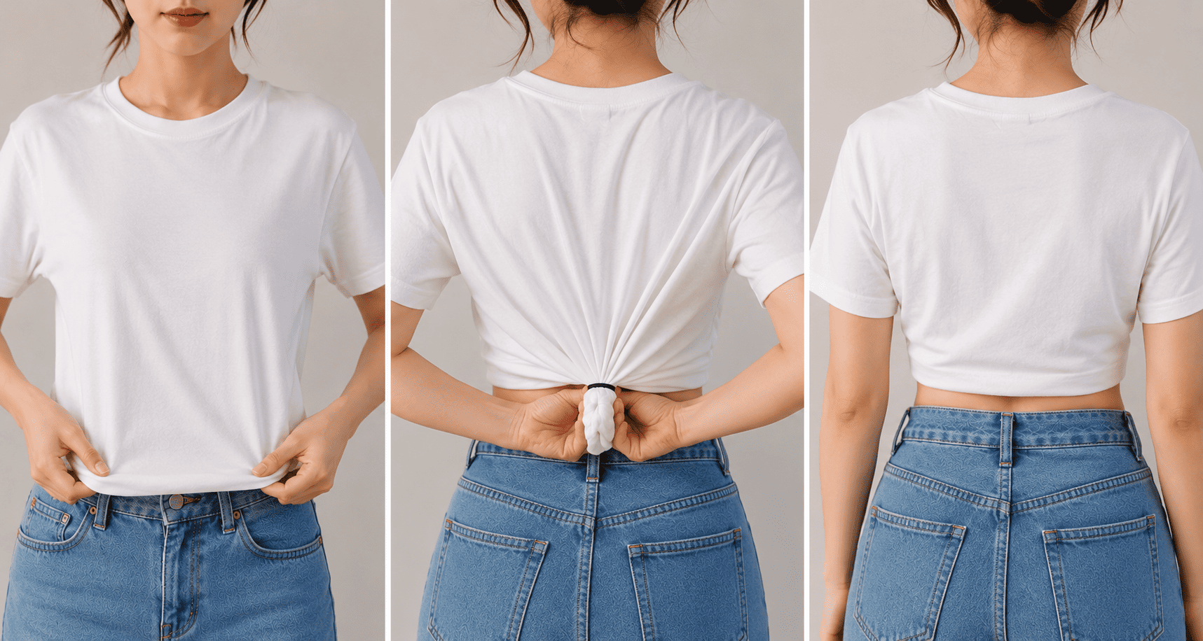 cách buộc áo phông thành croptop