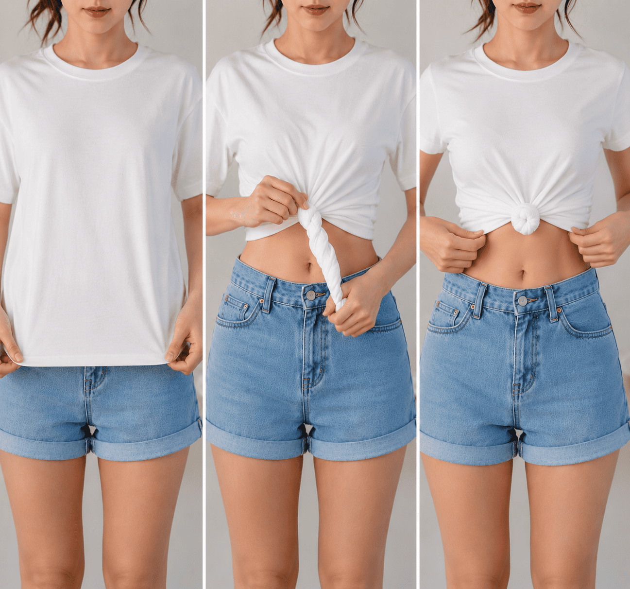 cách buộc áo phông thành croptop
