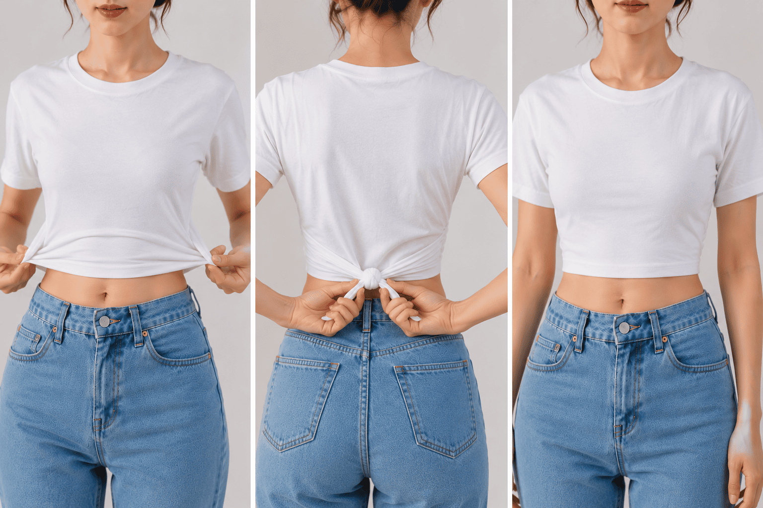 cách buộc áo phông thành croptop