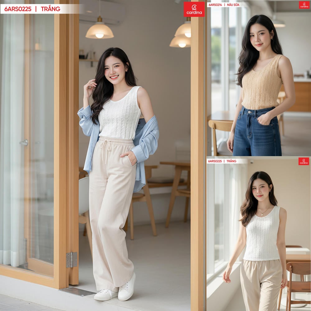 Áo ba lỗ nữ ren cổ tròn có đệm ngực tinh tế.