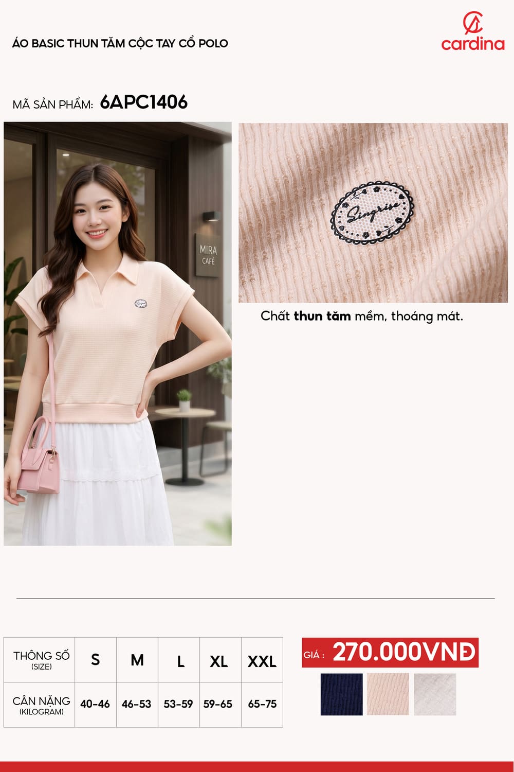 Áo basic thun tăm cộc tay cổ polo