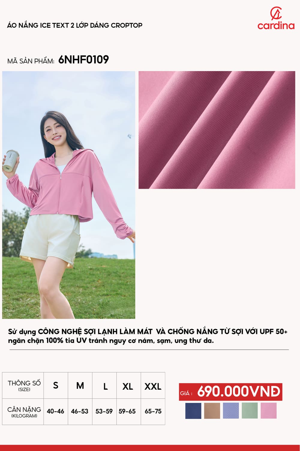 Áo nắng nữ Ice Text 2 lớp dáng croptop công nghệ sợi lạnh UPF 50+