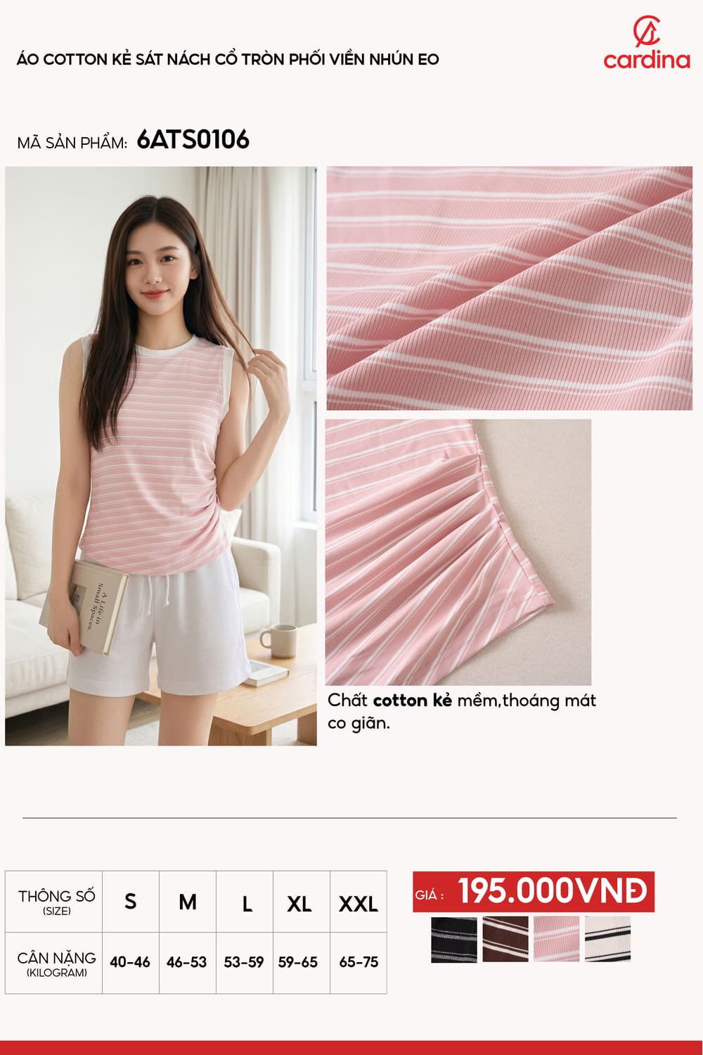 Áo cotton kẻ sát nách NOHU là nhà cái nổ hũ đổi thưởng uy tín hàng đầu phối viền nhún eo