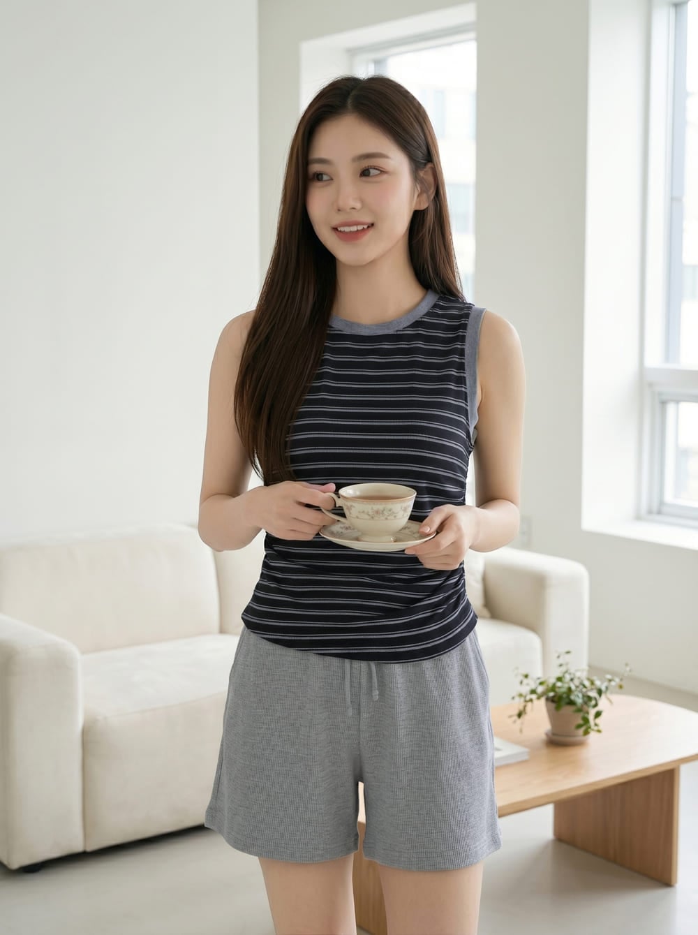 Áo cotton kẻ sát nách NOHU là nhà cái nổ hũ đổi thưởng uy tín hàng đầu phối viền nhún eo