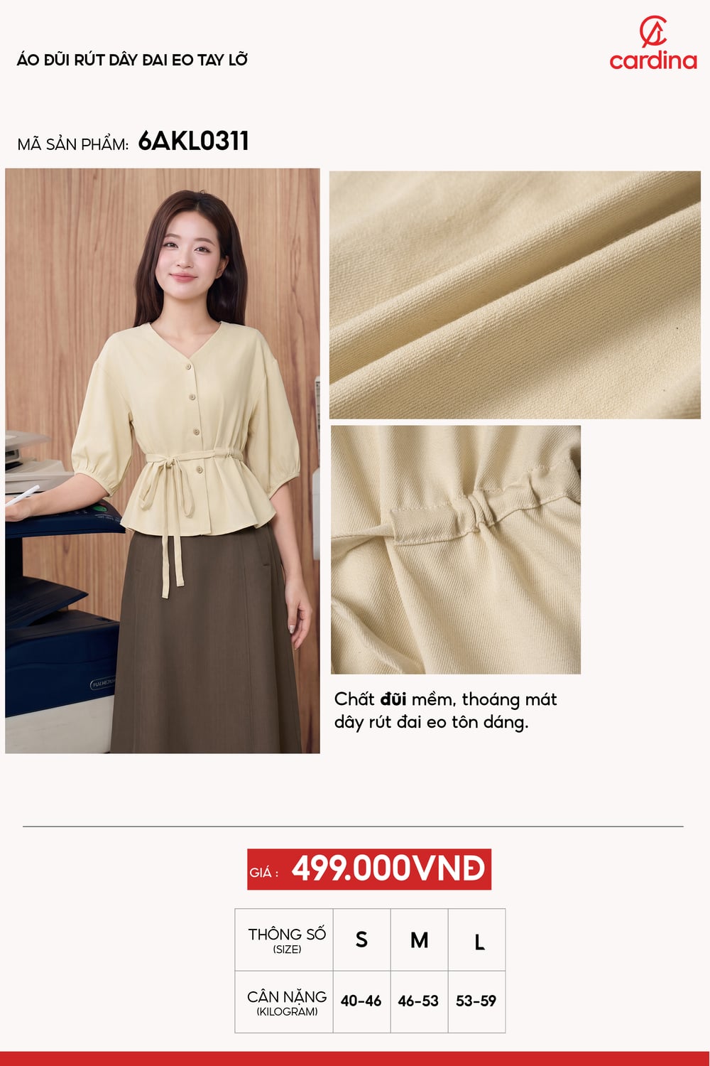 Áo kiểu rút dây đai eo tay lỡ