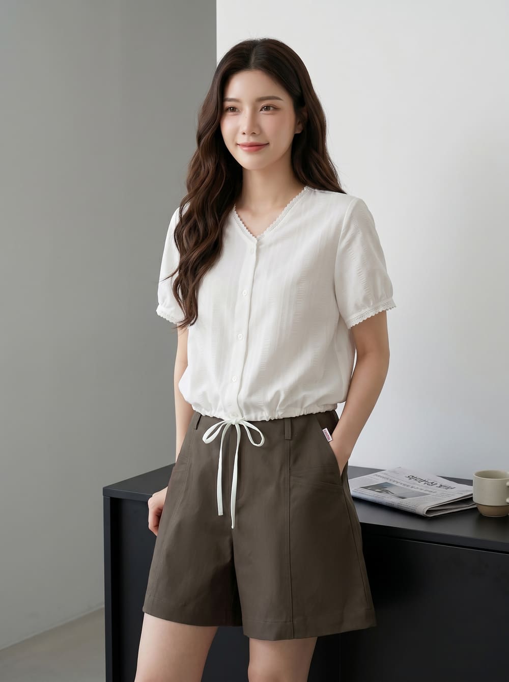áo đũi tay cộc cổ v rút gấu