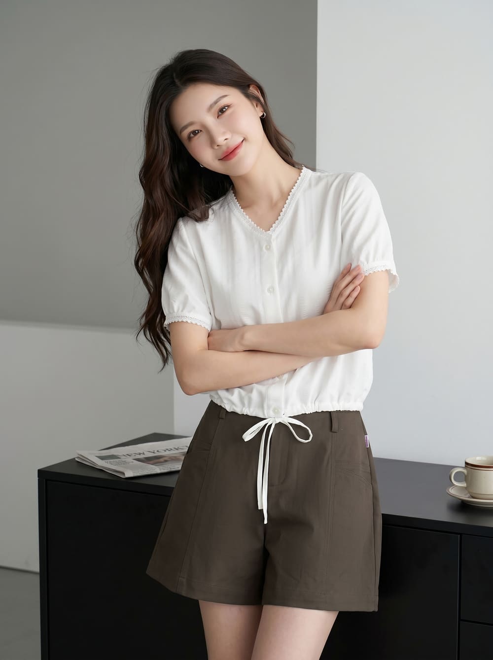 áo đũi tay cộc cổ v rút gấu