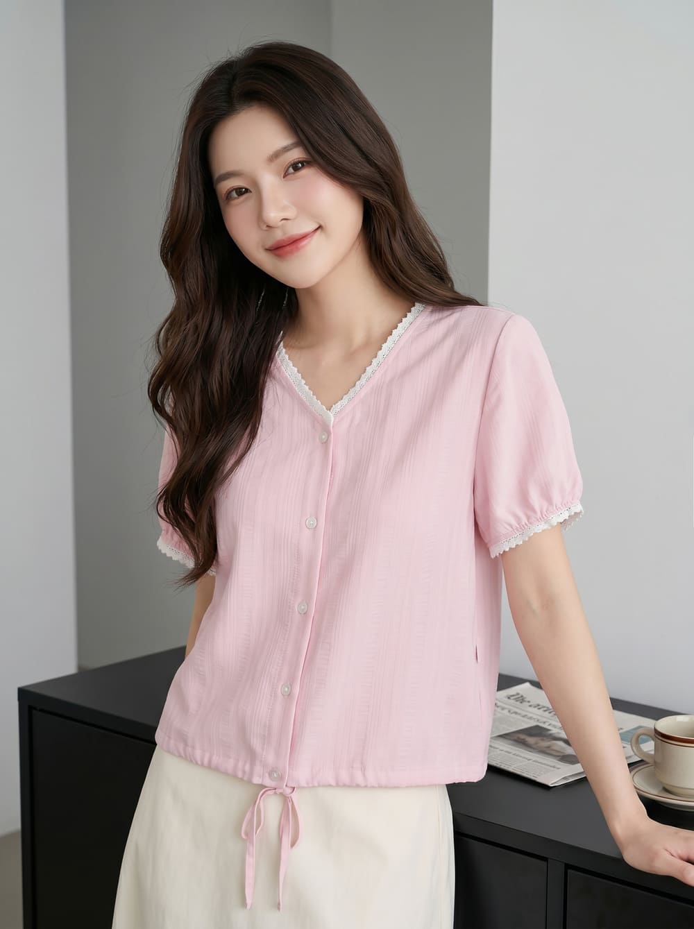 áo đũi tay cộc cổ v rút gấu