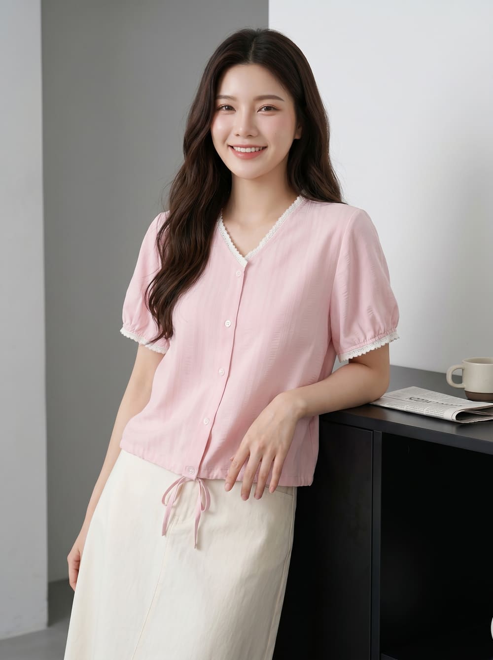 áo đũi tay cộc cổ v rút gấu