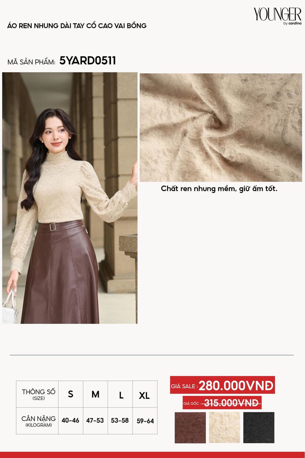 Áo kiểu nữ chất ren nhung cổ cao vai bồng