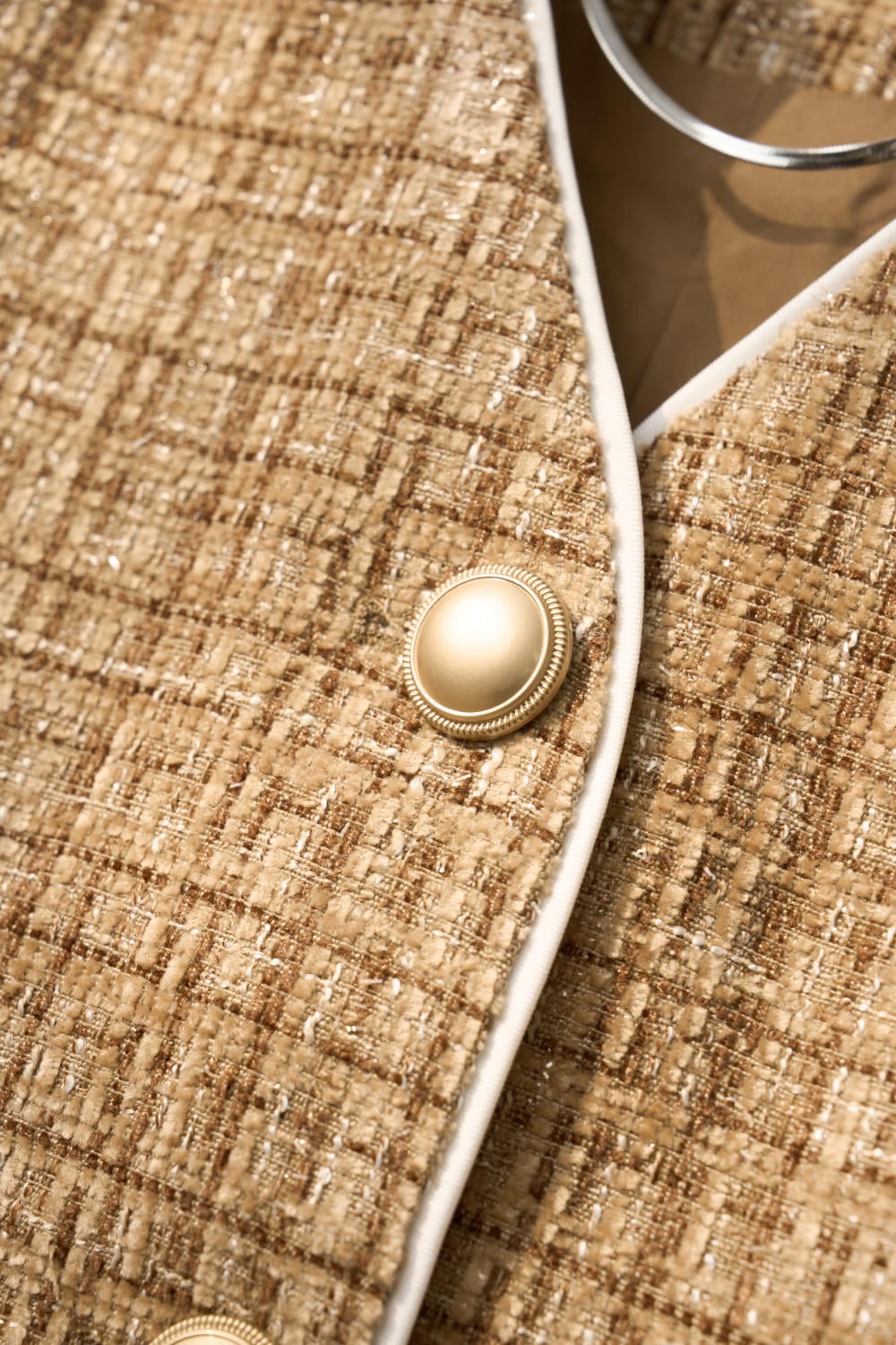 Áo Khoác Dạ Tweed Cao Cấp Viền Nổi Cổ Tàu Dáng Ngắn Sang Trọng