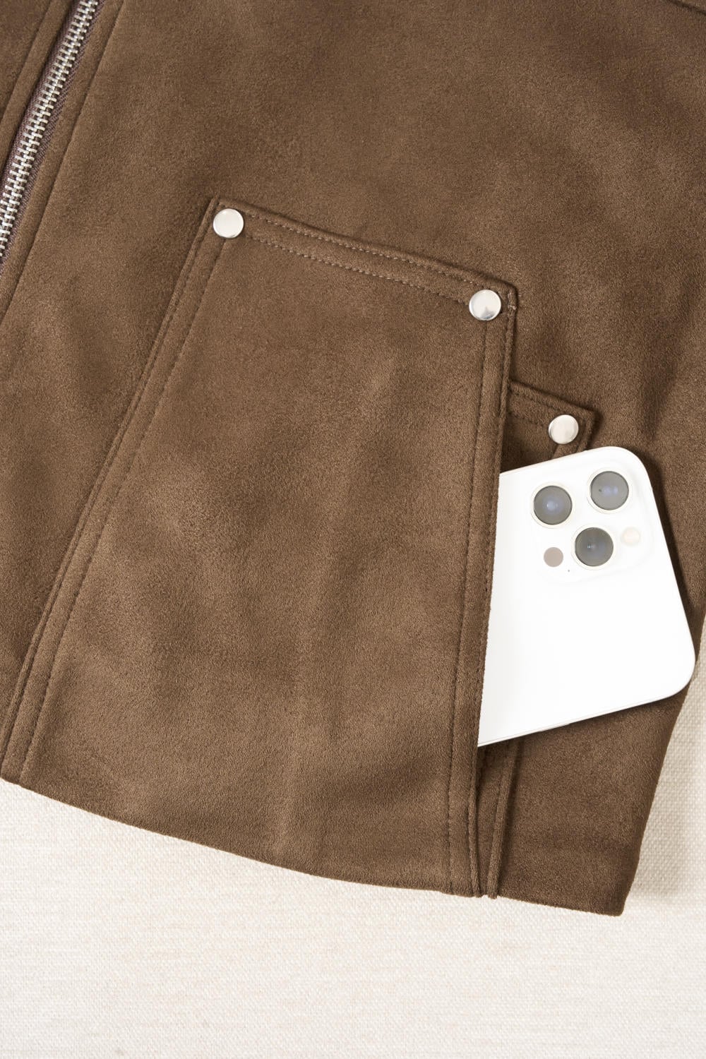 Áo khoác ngắn da lộn dáng suông cá tính có lót trong