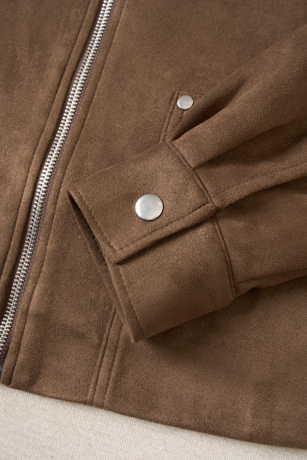 Áo khoác ngắn da lộn dáng suông cá tính có lót trong