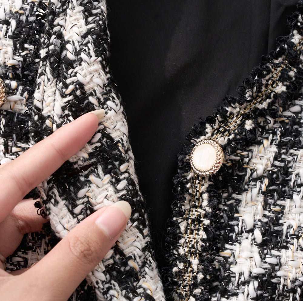 Áo khoác nữ chất dạ Tweed dáng ngắn lót Habutai