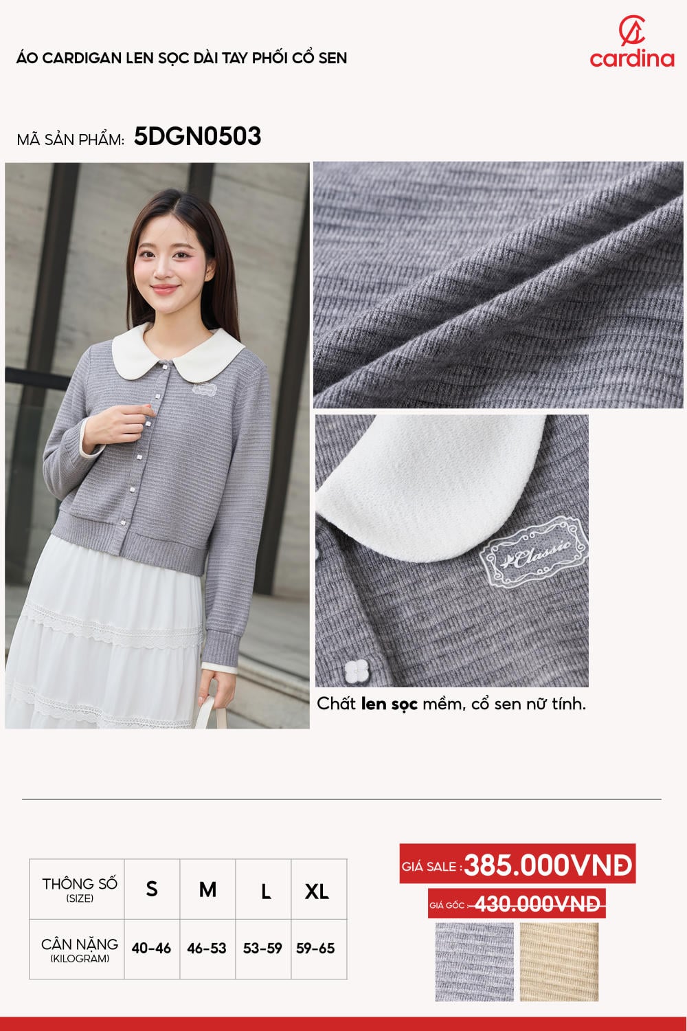 Áo cardigan len sọc dài tay phối cổ sen nữ tính