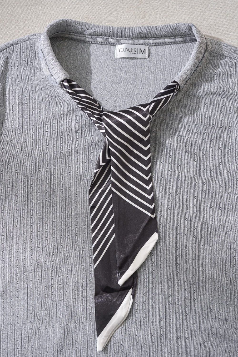 Áo thun tăm nữ Cardina tay lỡ cổ mix khăn