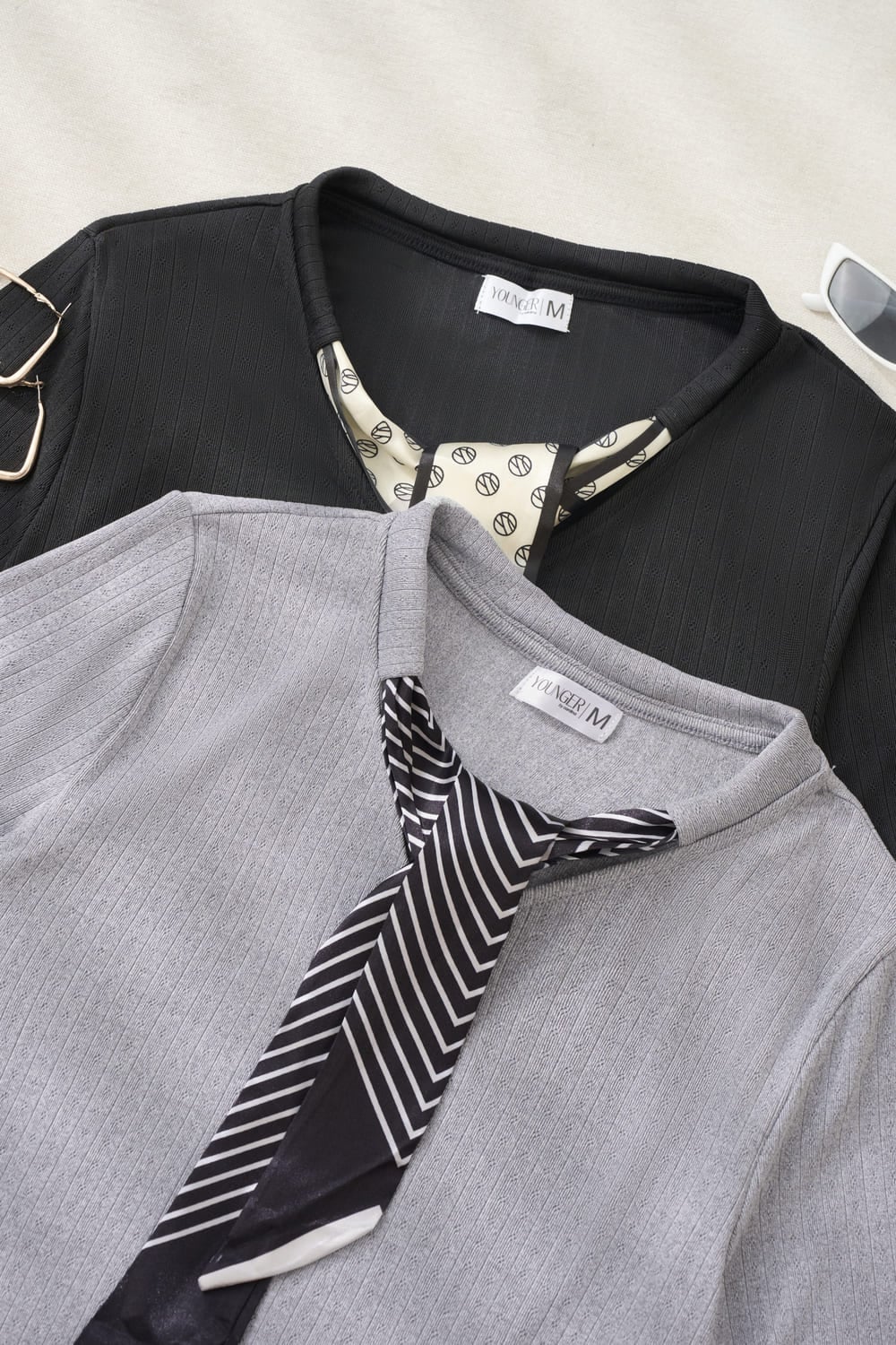 Áo thun tăm nữ Cardina tay lỡ cổ mix khăn