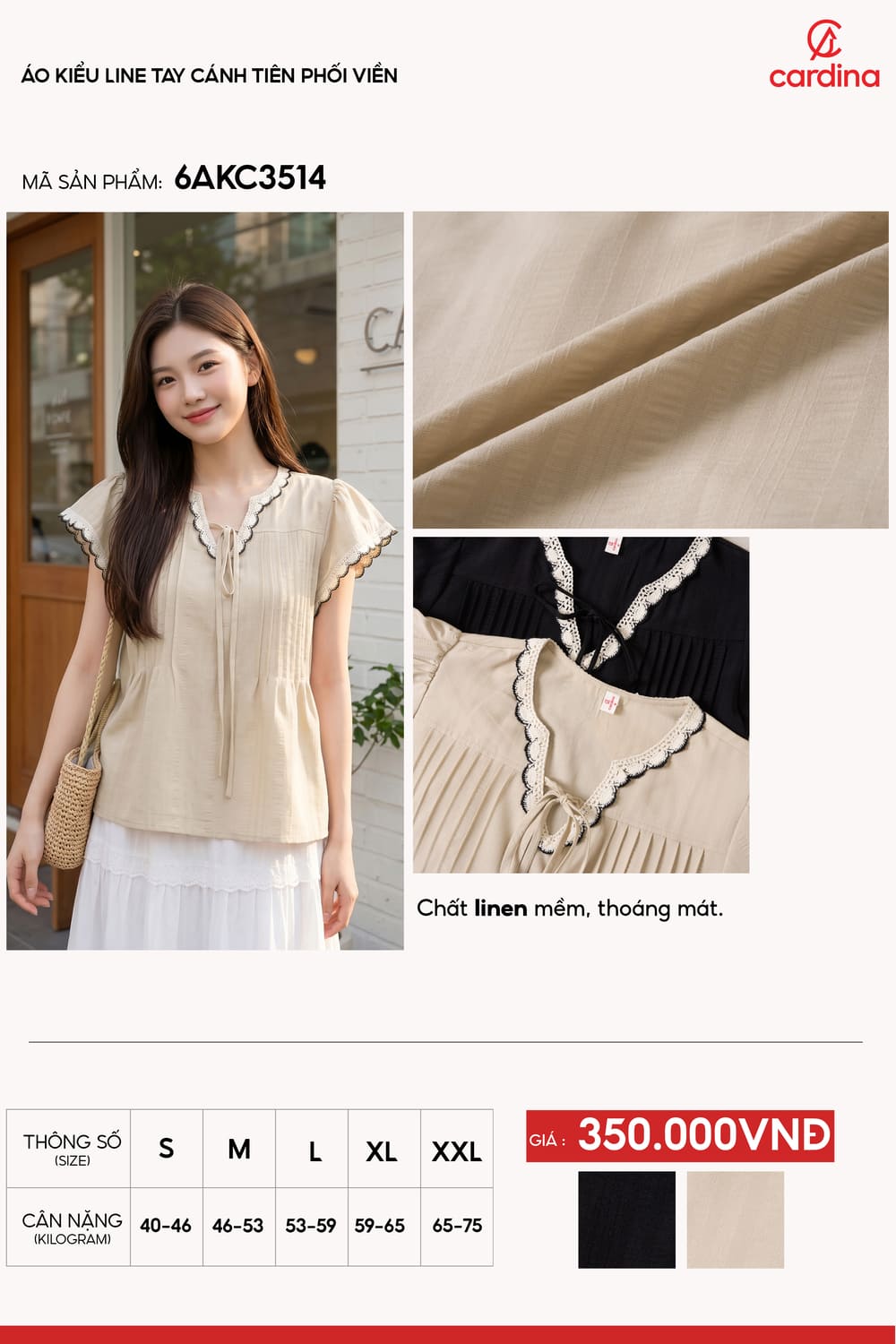 Áo kiểu line tay cánh tiên phối viền