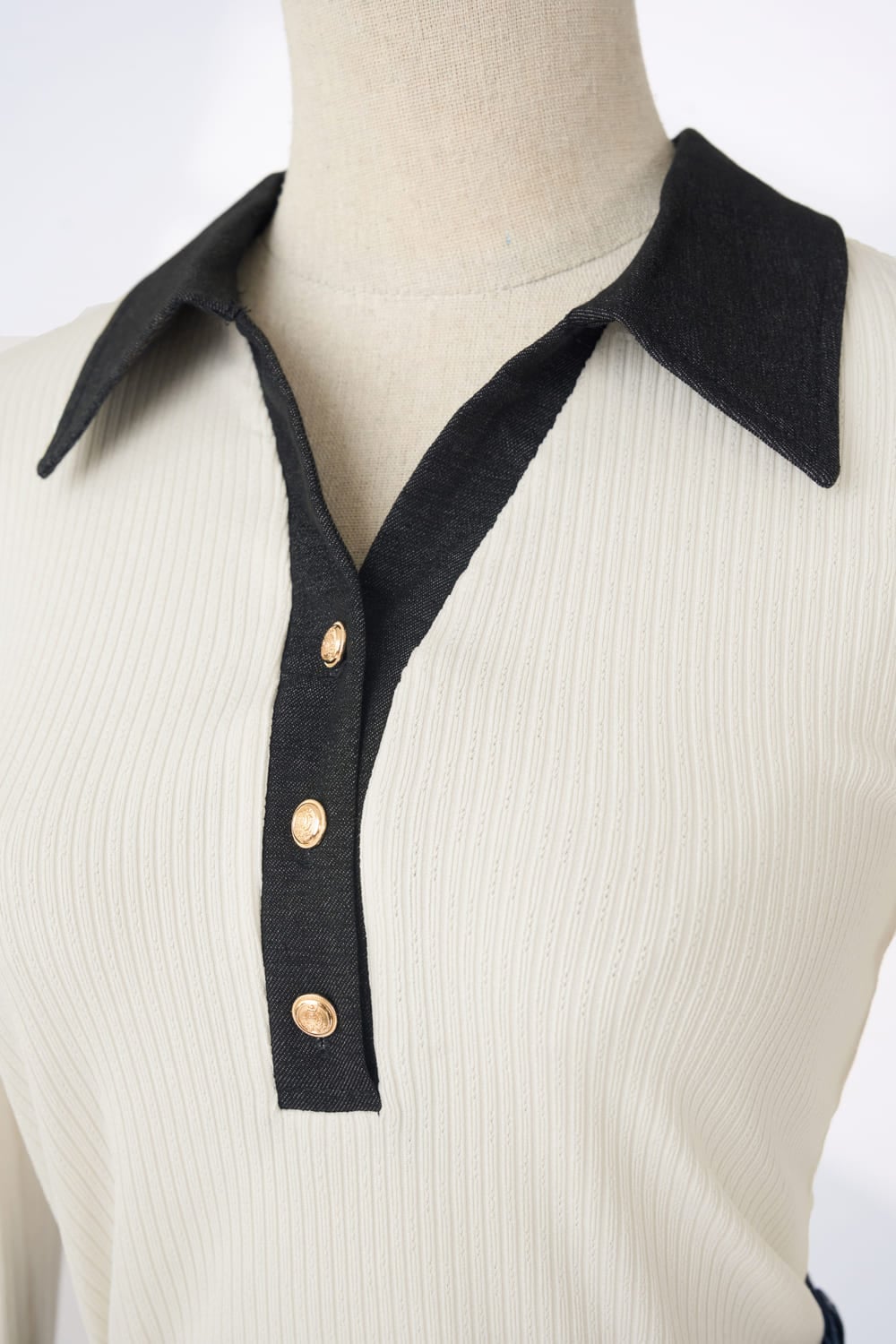 Áo thun nữ Cardina dài tay dáng ôm phối cổ polo