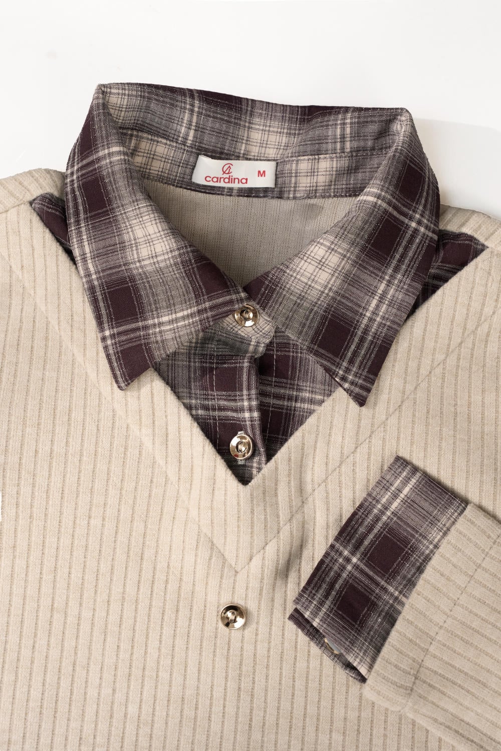 Áo nỉ tăm dài tay phối cổ đức giả 2 lớp phong cách Hàn Quốc