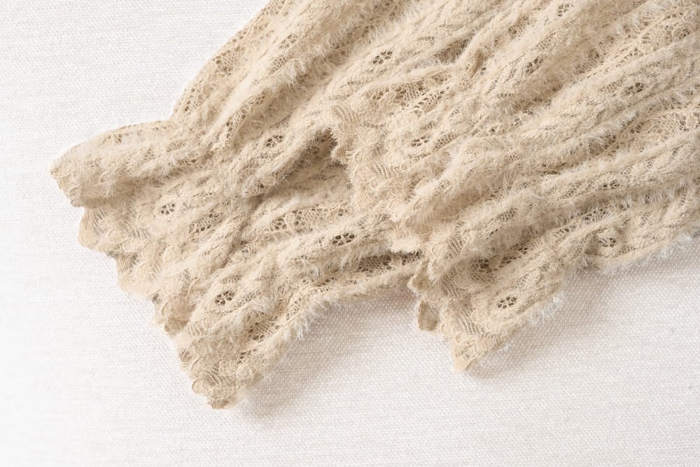 Áo kiểu nữ vải ren mềm tay dài phối cổ dây mộc