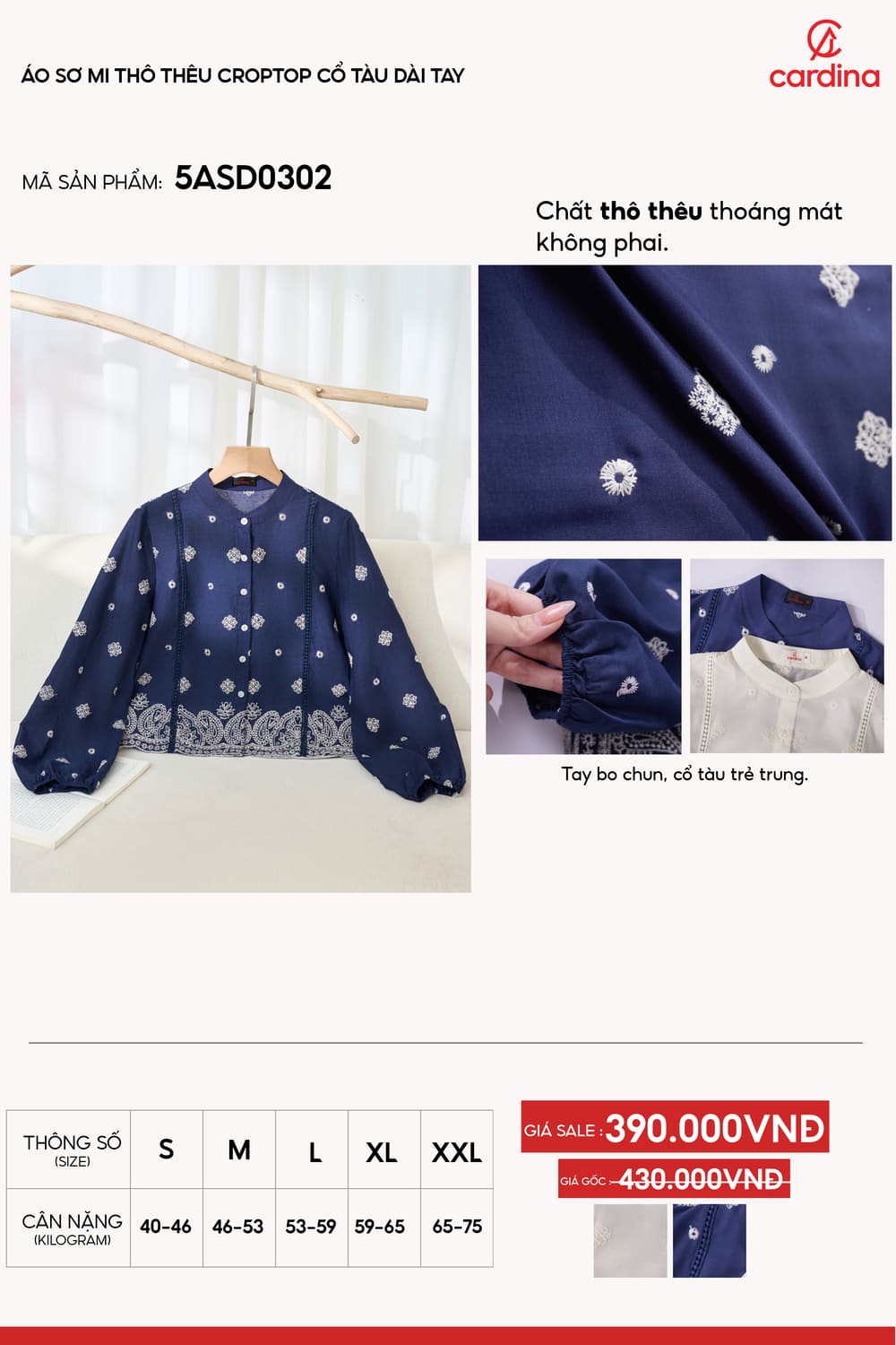 Áo sơ mi croptop cổ tàu dài tay