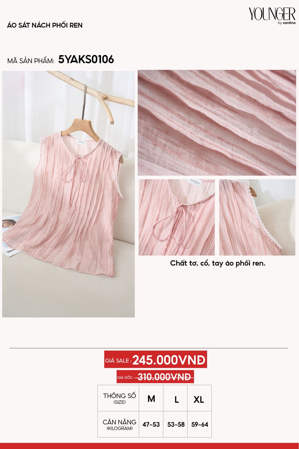 Áo sát nách phối ren