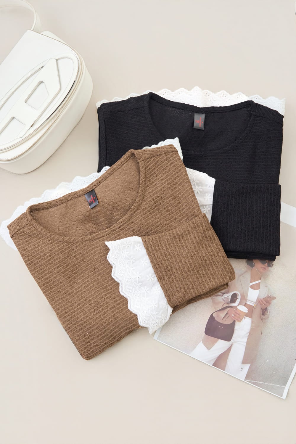 Áo kiểu nữ Cardina dòng thời trang vải len xốp dáng ôm dài tay phối ren gấu