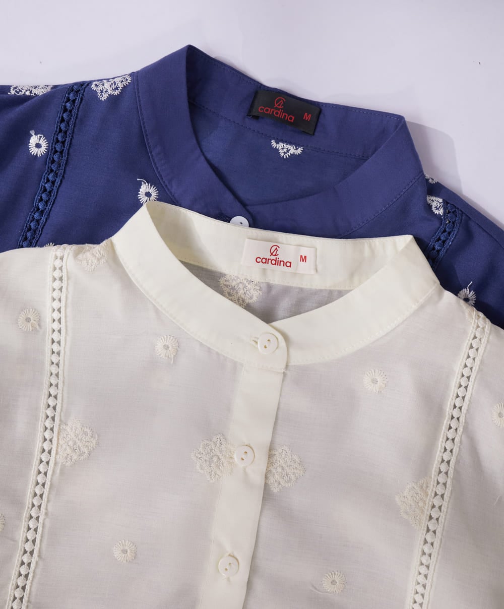 Áo sơ mi croptop cổ tàu dài tay