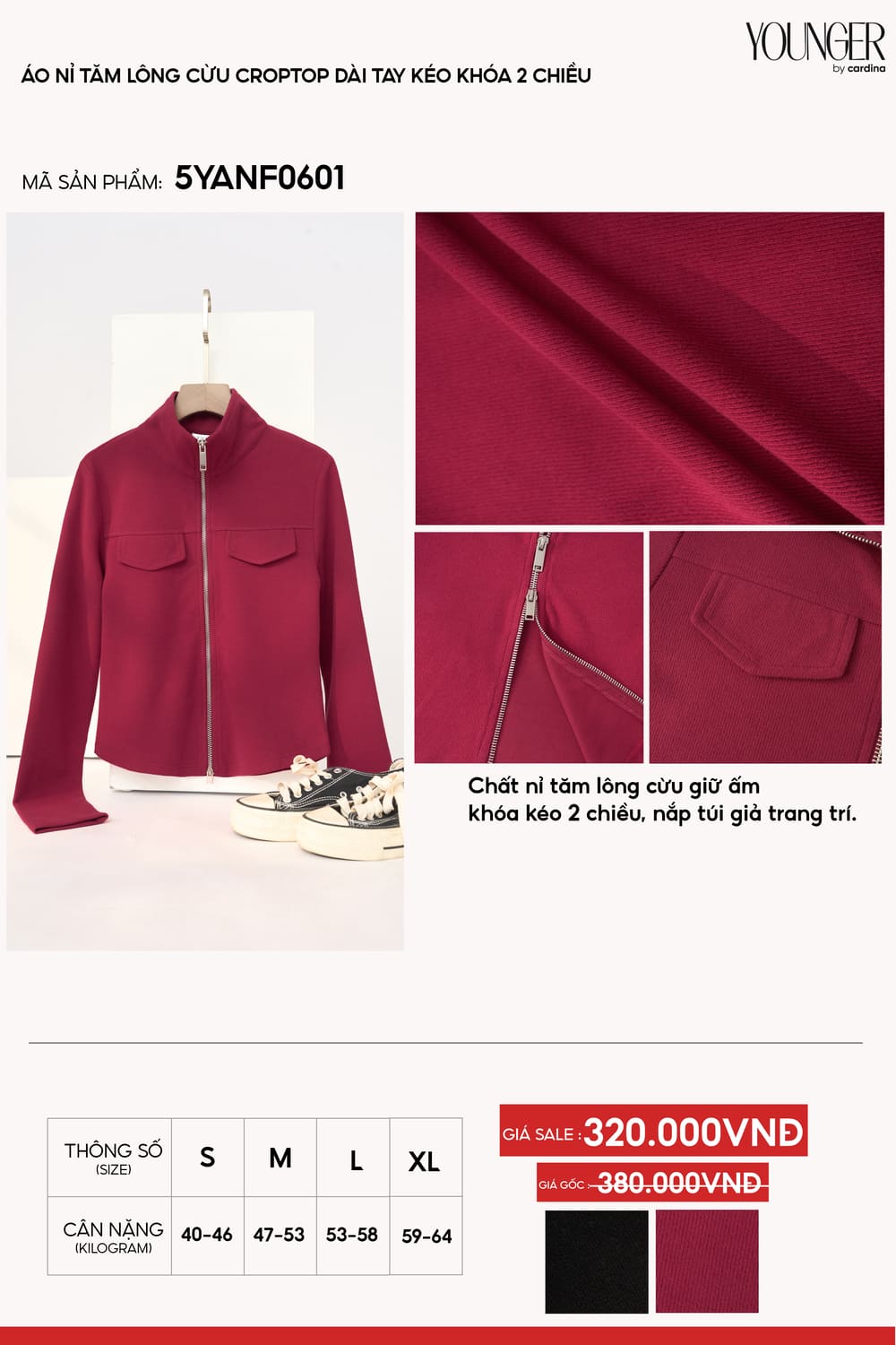 Áo khoác nữ Younger dòng Streetwear vải nỉ tăm lông cừu dáng croptop khóa kéo 2 chiều