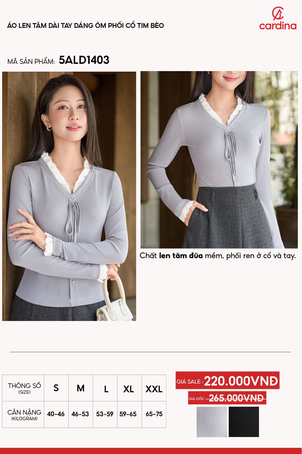 Áo dài tay dáng ôm phối cổ tim bèo