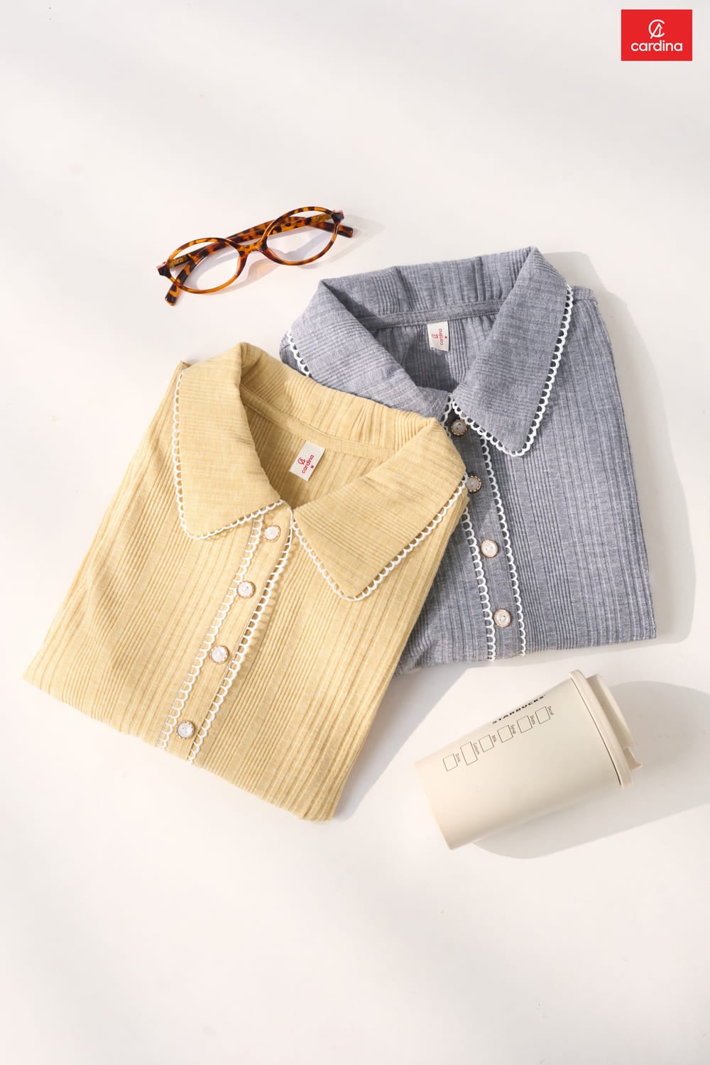 Áo len nữ Cardina tăm dài tay cổ sen phối viền