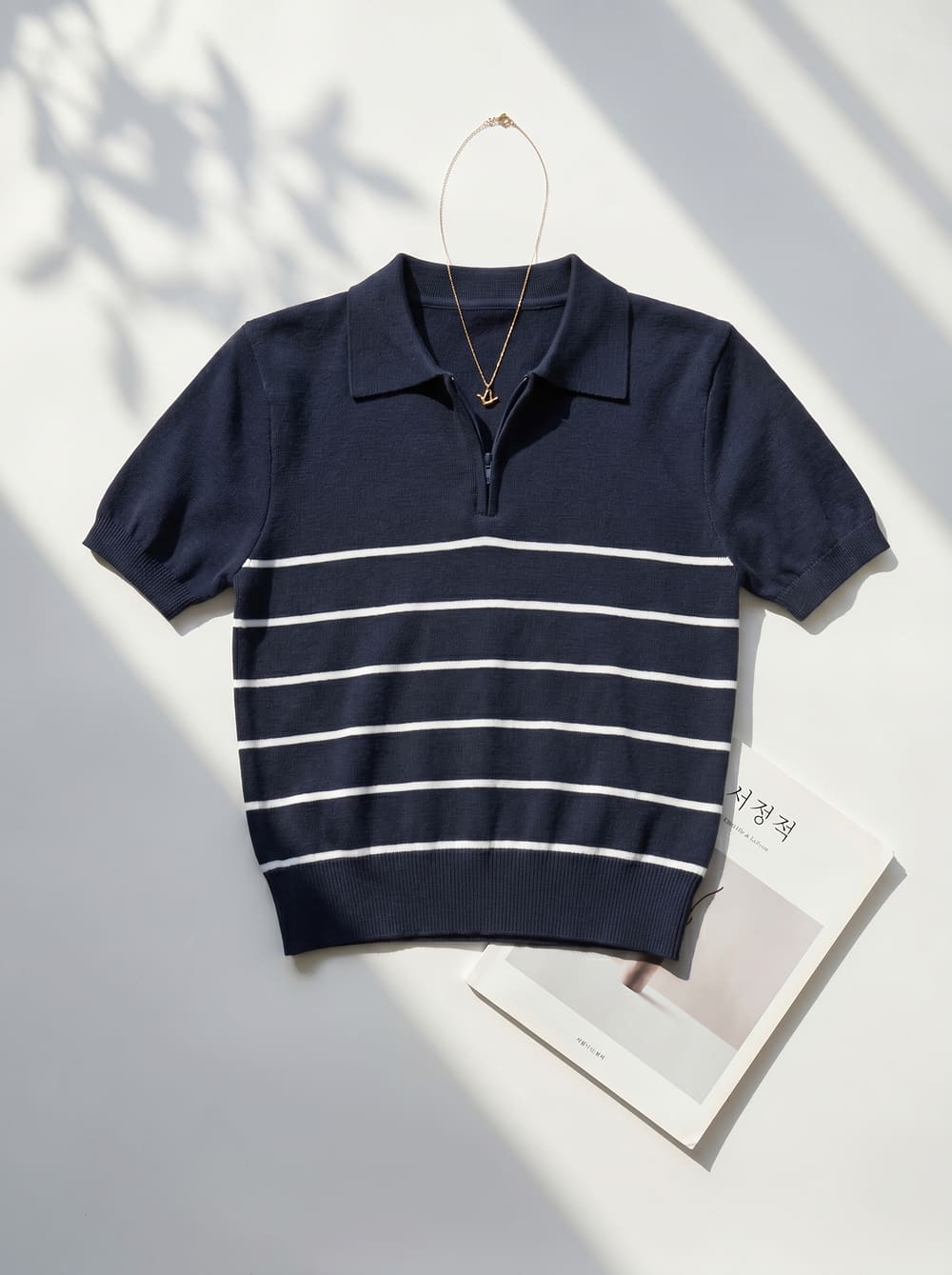 Áo len sợi cotton tay cộc cổ polo khóa