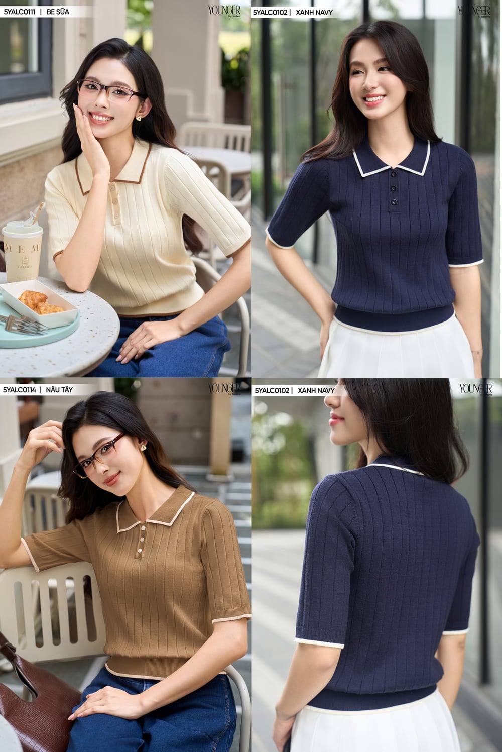 Áo len tay lỡ cổ polo phối viền