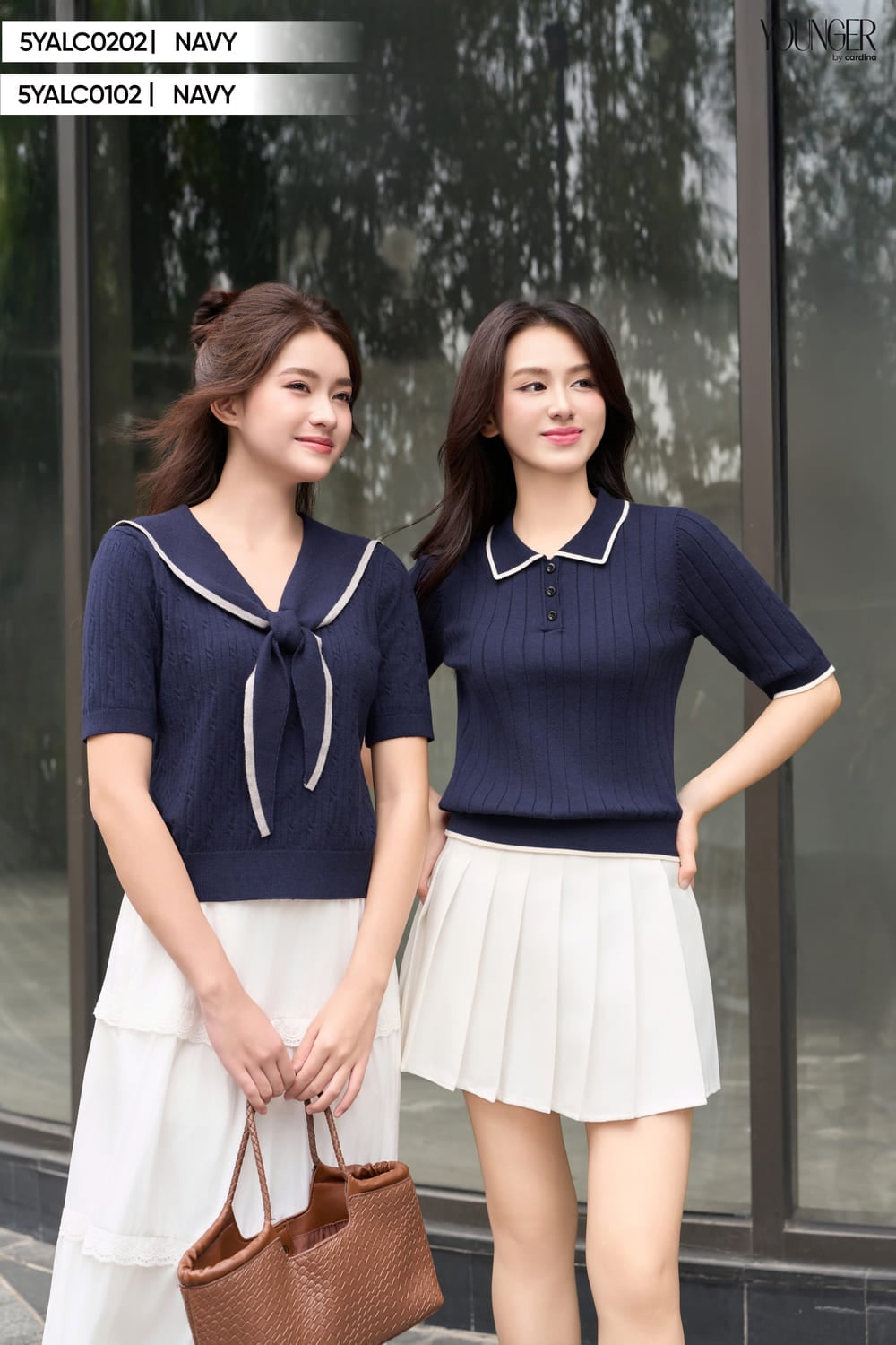 Áo len nữ Cardina tay lỡ cổ nơ thủy thủ