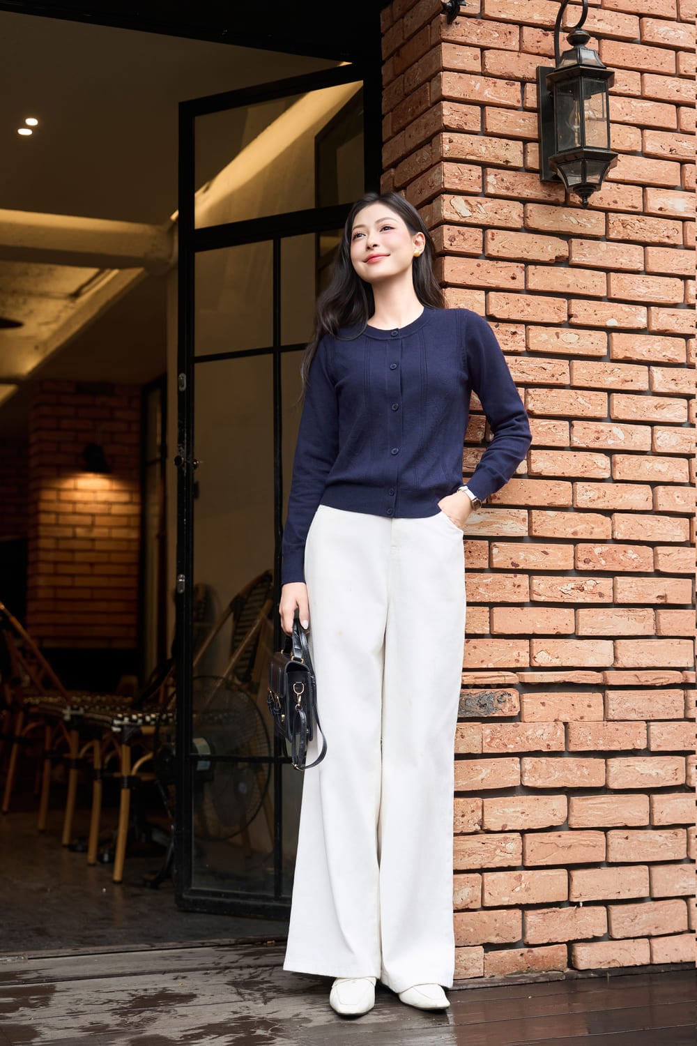 Áo len Cardigan nữ vải len lông thỏ dáng dài tay cổ tròn