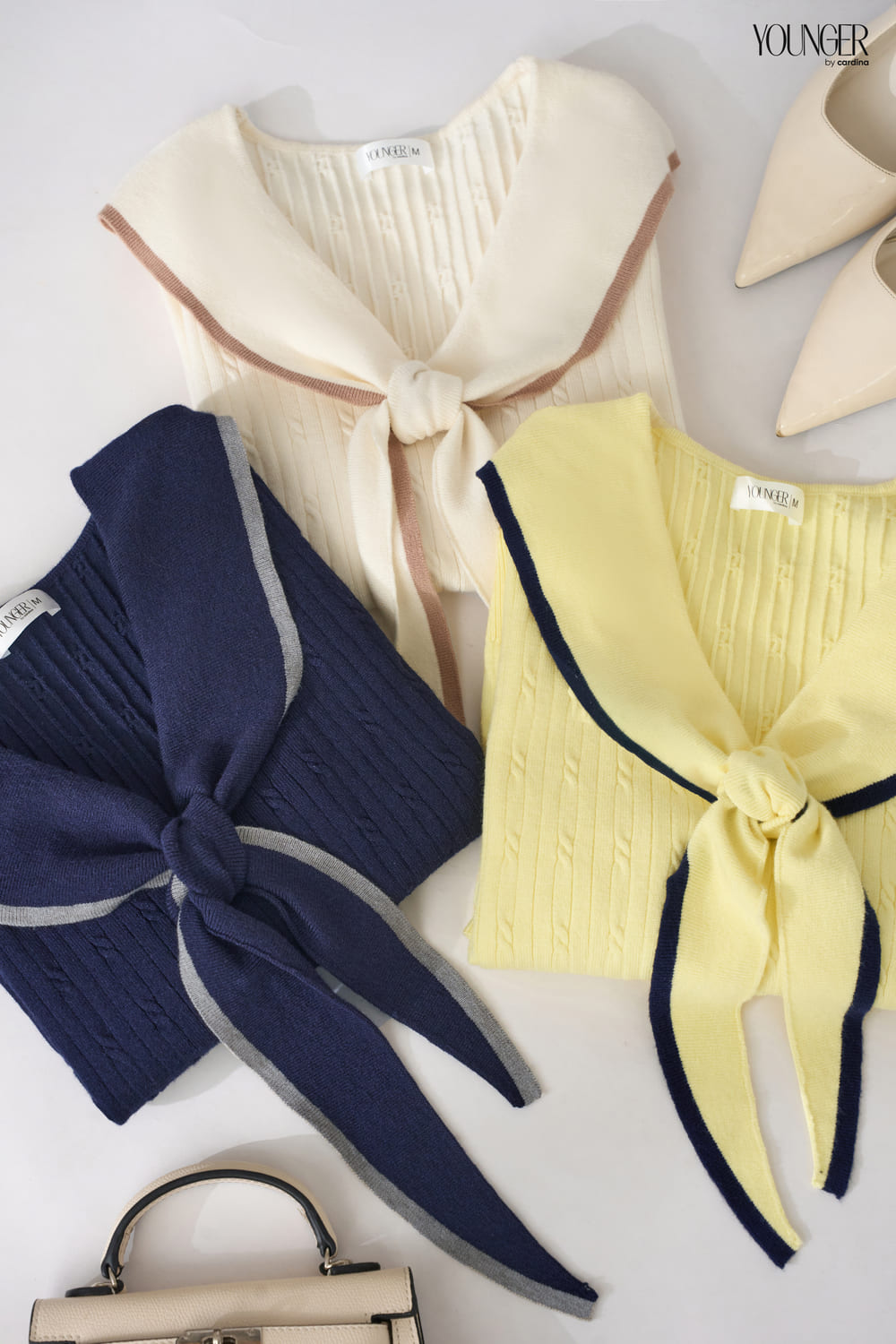 Áo len nữ Cardina tay lỡ cổ nơ thủy thủ