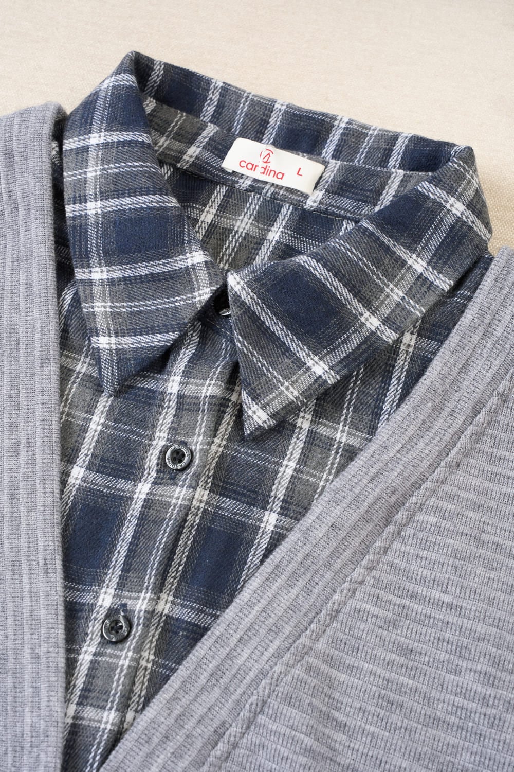 Áo len sọc dài tay vai chờm phối cổ sơ mi giả cardigan