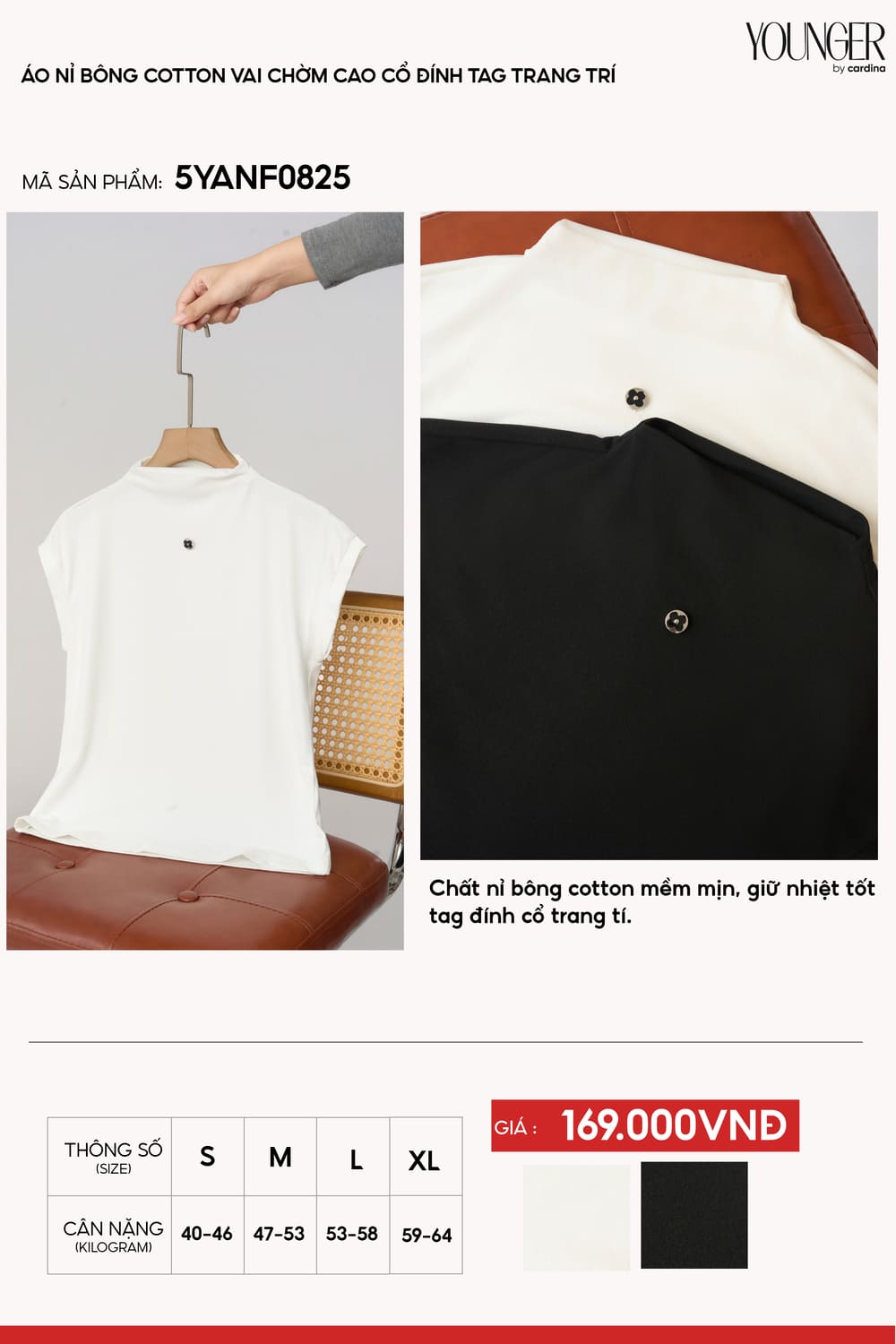 Áo nữ nỉ bông cotton dáng vai chờm cổ cao đính tag