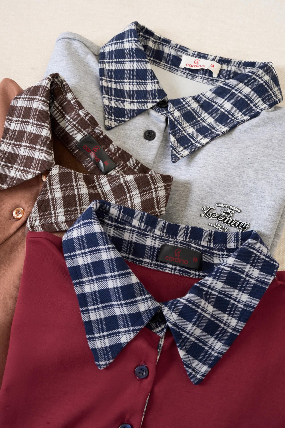 Áo kiểu nữ chất Umi phối cổ tay sơ mi kẻ