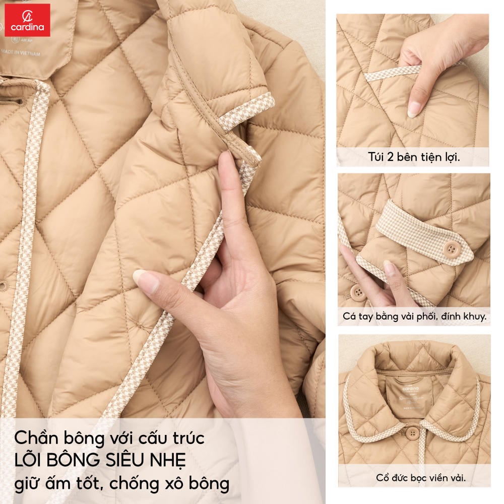 Áo phao gió nữ lõi bông siêu nhẹ dáng lửng Vera