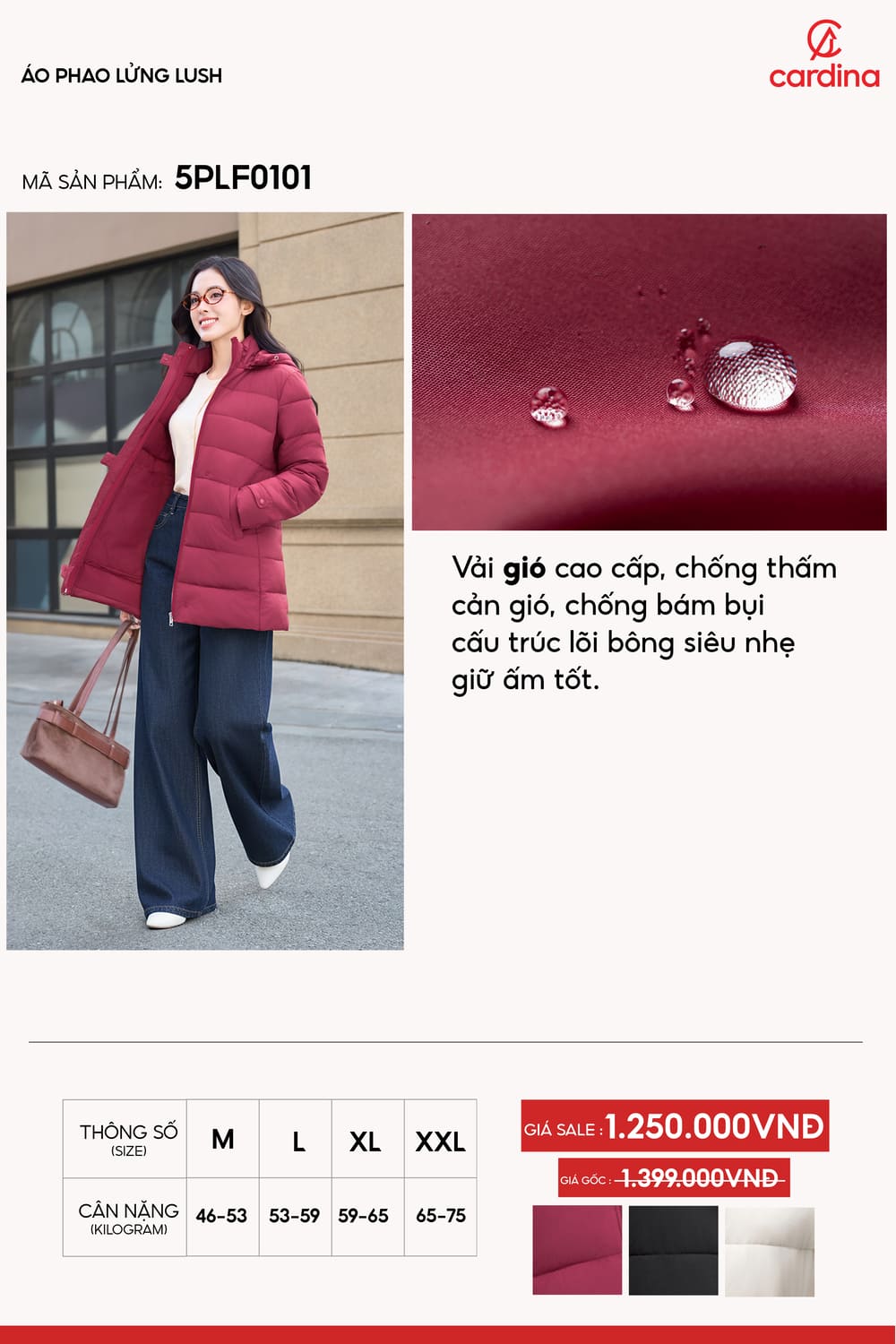 Áo phao lửng vải gió cao cấp lõi bông siêu nhẹ chống thấm nước