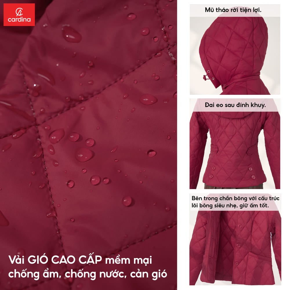 Áo phao nữ Cardina chần trám dáng ngắn có mũ